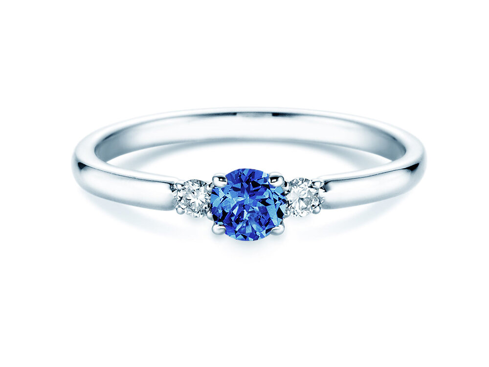 Geburtsstein-Ring Vivid Petite September in 14K Weißgold mit Saphir 0,23ct und Diamanten 0,07ct