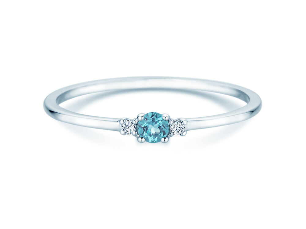 Geburtsstein-Ring Vivid Petite Dezember in 14K Weißgold mit Blautopas 0,10ct und Diamanten 0,02ct