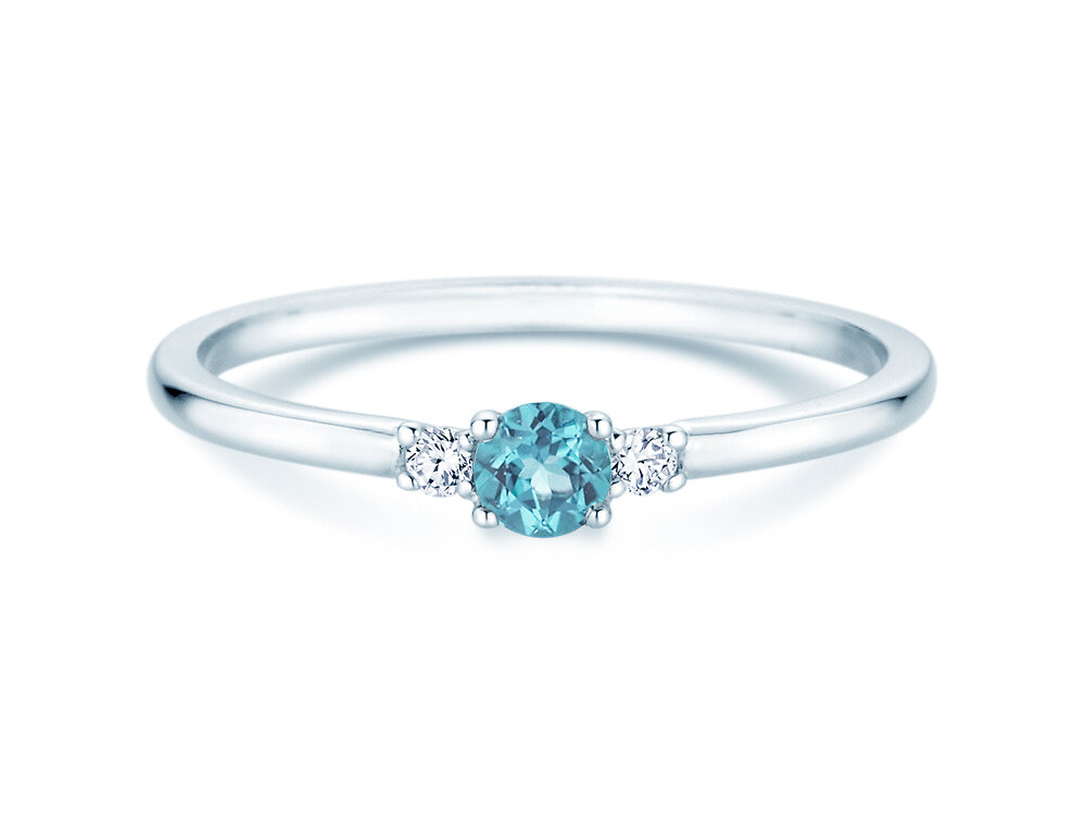 Geburtsstein-Ring Vivid Petite Dezember in 9K Weißgold mit Blautopas 0,20ct und Diamanten 0,04ct