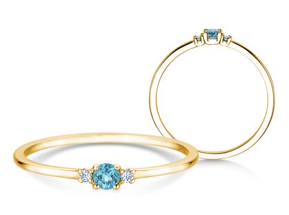 Geburtsstein-Ring Vivid Petite in 14K Gelbgold mit Blautopas 0,10ct