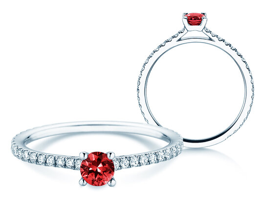 Verlobungsring Bright in 9K Weißgold mit Rubin 0,20ct und Diamanten 0,27ct