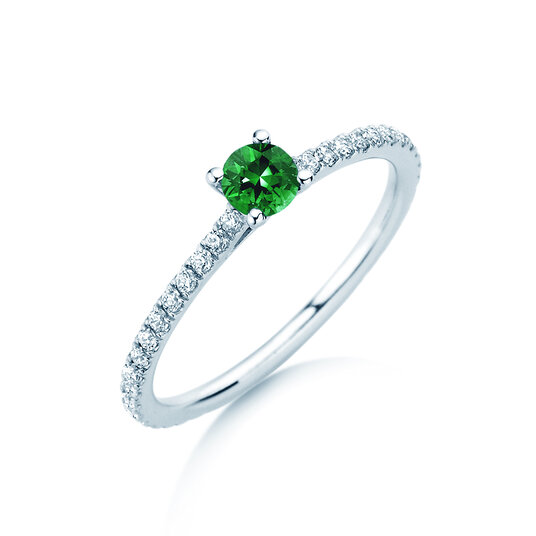 Verlobungsring Bright in 9K Weißgold mit Smaragd 0,20ct und Diamanten 0,27ct