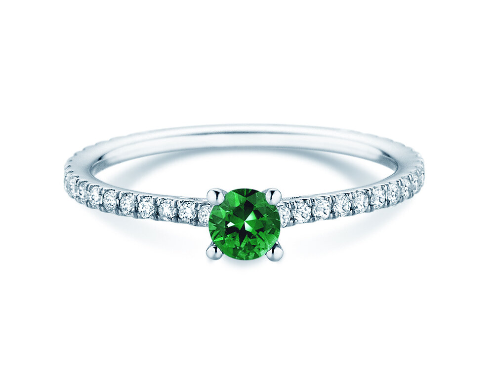 Verlobungsring Bright in 9K Weißgold mit Smaragd 0,25ct und Diamanten 0,27ct