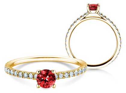 Verlobungsring Bright in 18K Gelbgold mit Rubin 0,40ct und Diamanten 0,36ct