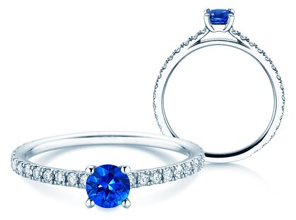 Verlobungsring Bright in 14K Weißgold mit Saphir 0,50ct und Diamanten 0,36ct