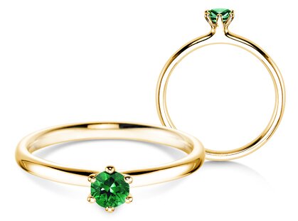 Verlobungsring Classic Colour in 18K Gelbgold mit Smaragd 0,15ct