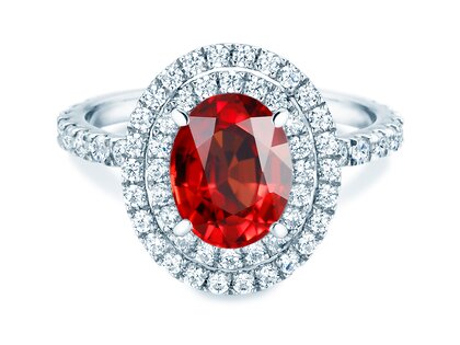 Verlobungsring Double Halo in 9K Weißgold mit Rubin 2,50ct und Diamanten 0,80ct