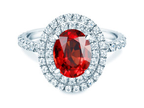 Verlobungsring Double Halo in 9K Weißgold mit Rubin 2,50ct und Diamanten 0,80ct