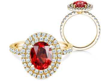 Verlobungsring Double Halo in 9K Weißgold mit Rubin 0,60ct und Diamanten 0,35ct