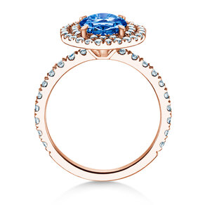 Verlobungsring Double Halo in 14K Roségold mit Saphir 1,00ct und Diamanten 0,58ct