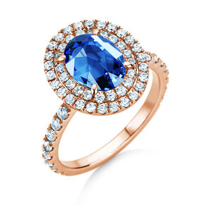 Verlobungsring Double Halo in 14K Roségold mit Saphir 1,00ct und Diamanten 0,58ct