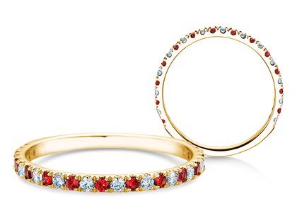 Verlobungsring Dusk mit Diamant und Farbedelstein in 14K Gelbgold mit Rubin 0,19ct und Diamanten 0,19ct