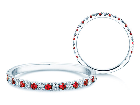 Verlobungsring Dusk mit Diamant und Farbedelstein in 9K Weißgold mit Rubin 0,19ct und Diamanten 0,19ct