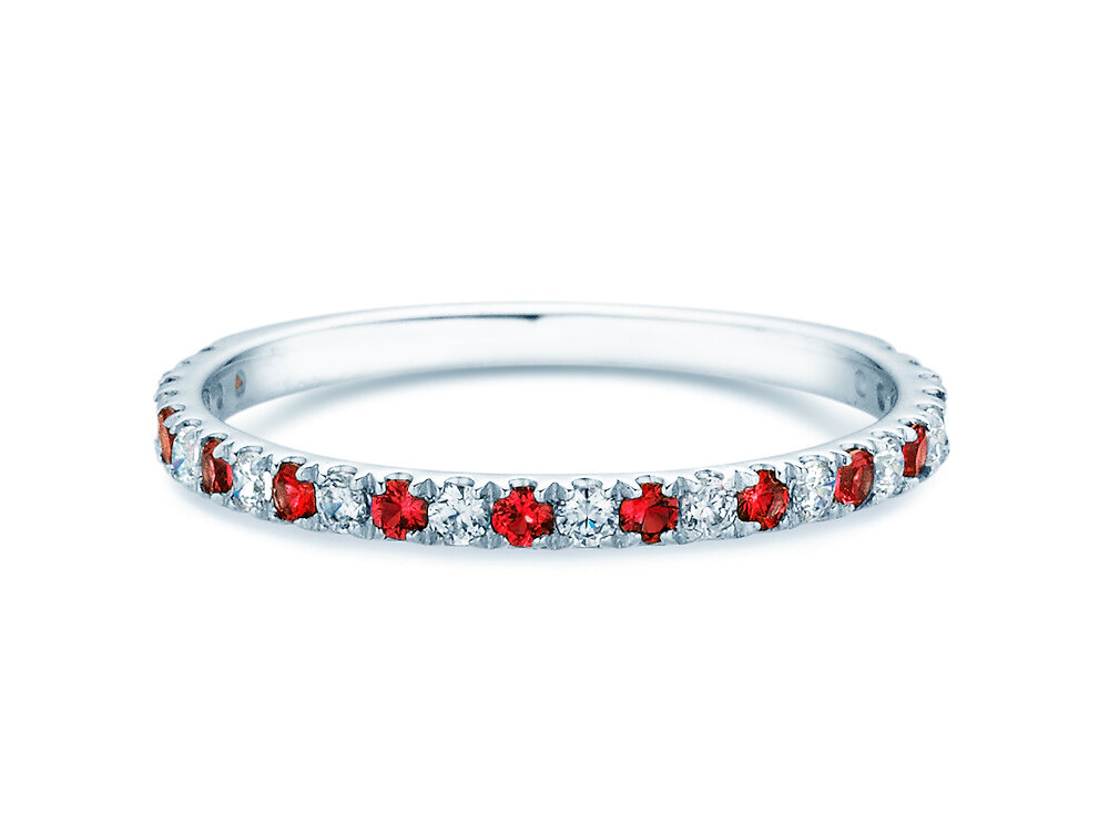 Verlobungsring Dusk mit Diamant und Farbedelstein in 18K Weißgold mit Rubin 0,19ct und Diamanten 0,19ct