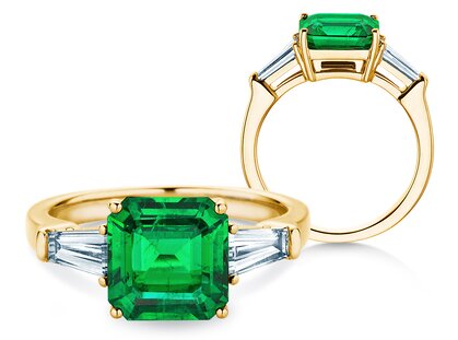 Verlobungsring Emerald Elegance in 14K Gelbgold mit Smaragd 2,40ct und Diamanten 0,50ct