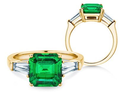 Verlobungsring Emerald Elegance in 14K Gelbgold mit Smaragd 1,80ct und Diamanten 0,40ct