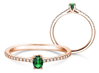 Verlobungsring Glow Pavé in 14K Roségold mit Smaragd 0,25ct und Diamanten 0,09ct