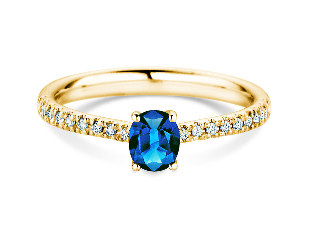 Geburtsstein-Ring Glow Pavé September in 14K Gelbgold mit Saphir 0,60ct und Diamanten 0,11ct