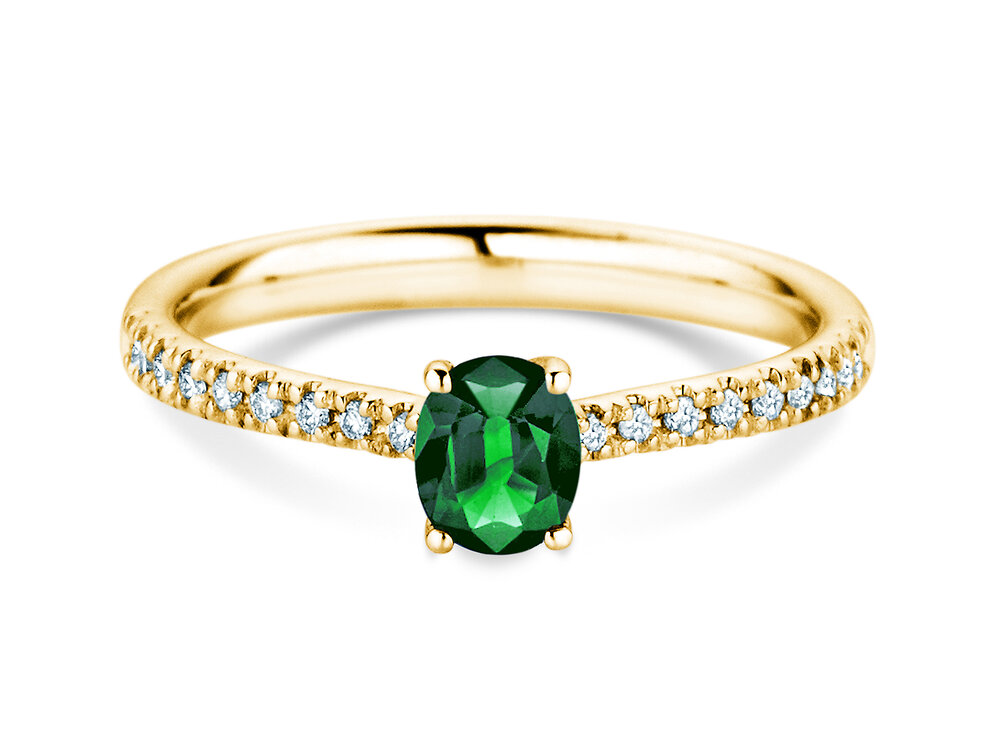 Geburtsstein-Ring Glow Pavé Mai in 18K Gelbgold mit Smaragd 0,60ct und Diamanten 0,11ct