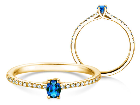 Geburtsstein-Ring Glow Pavé September in 9K Weißgold mit Saphir 0,25ct und Diamanten 0,09ct