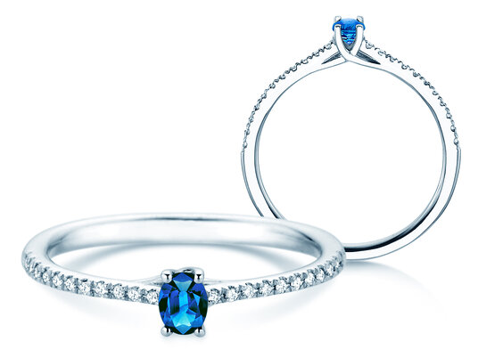 Geburtsstein-Ring Glow Pavé September in 9K Weißgold mit Saphir 0,25ct und Diamanten 0,09ct