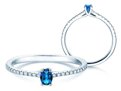 Geburtsstein-Ring Glow Pavé September in 9K Weißgold mit Saphir 0,25ct und Diamanten 0,09ct
