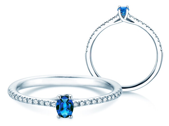 Geburtsstein-Ring Glow Pavé September in 9K Weißgold mit Saphir 0,25ct und Diamanten 0,09ct