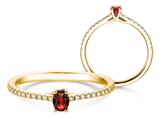 Geburtsstein-Ring Glow Pavé Juli in 9K Weißgold mit Rubin 0,25ct und Diamanten 0,09ct