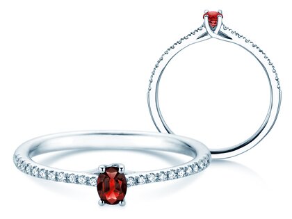 Geburtsstein-Ring Glow Pavé Juli in 9K Weißgold mit Rubin 0,25ct und Diamanten 0,09ct