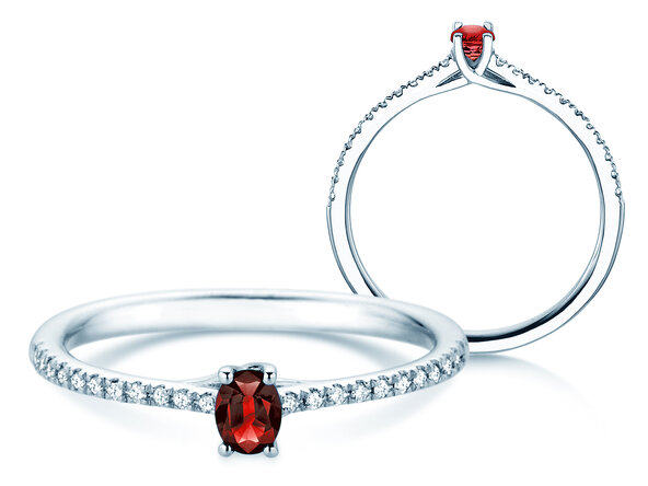 Geburtsstein-Ring Glow Pavé Juli in 9K Weißgold mit Rubin 0,25ct und Diamanten 0,09ct