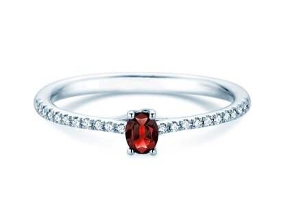 Geburtsstein-Ring Glow Pavé Juli in 9K Weißgold mit Rubin 0,25ct und Diamanten 0,09ct
