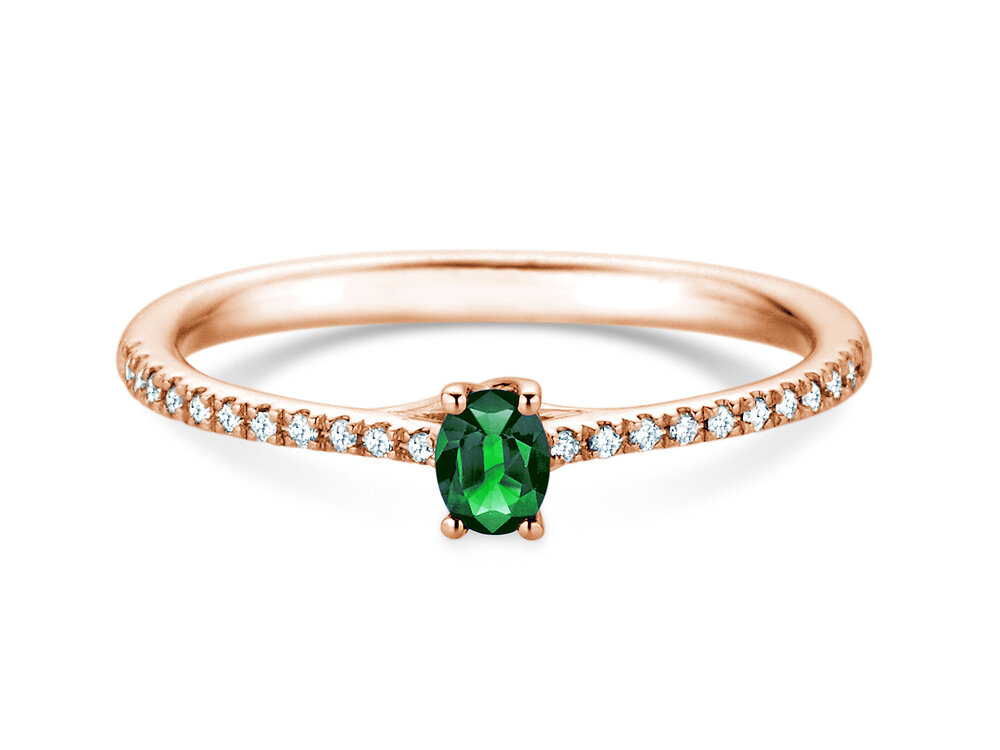 Geburtsstein-Ring Glow Pavé Mai in 18K Roségold mit Smaragd 0,25ct und Diamanten 0,09ct