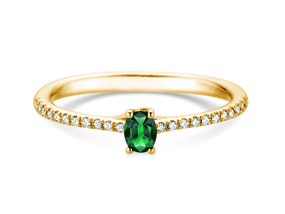 Geburtsstein-Ring Glow Pavé Mai in 18K Gelbgold mit Smaragd 0,25ct und Diamanten 0,09ct