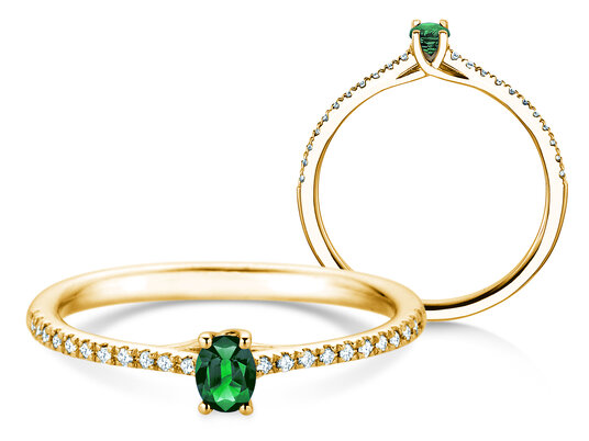 Geburtsstein-Ring Glow Pavé Mai in 9K Weißgold mit Smaragd 0,25ct und Diamanten 0,09ct
