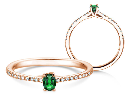 Geburtsstein-Ring Glow Pavé Mai in 9K Weißgold mit Smaragd 0,25ct und Diamanten 0,09ct