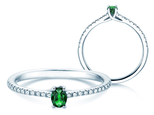 Geburtsstein-Ring Glow Pavé Mai in 9K Weißgold mit Smaragd 0,25ct und Diamanten 0,09ct