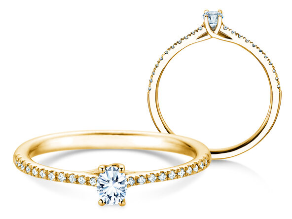 Geburtsstein-Ring Glow Pavé April in 9K Gelbgold mit Diamant 0,25ct und Diamanten 0,09ct