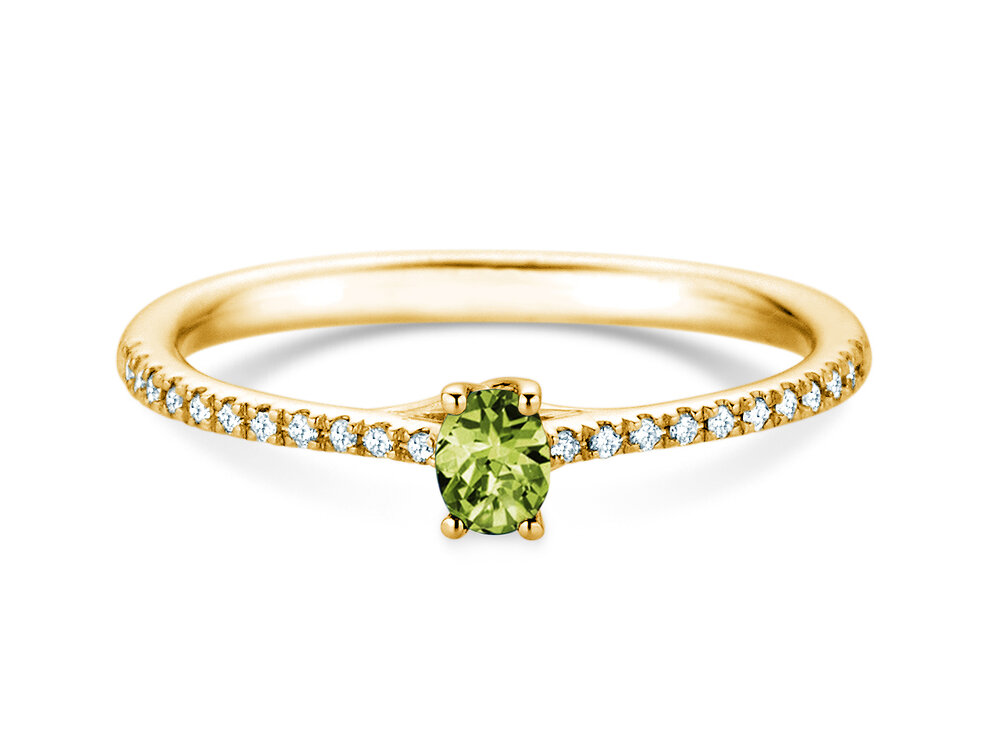 Geburtsstein-Ring Glow Pavé August in 9K Gelbgold mit Peridot 0,25ct und Diamanten 0,09ct