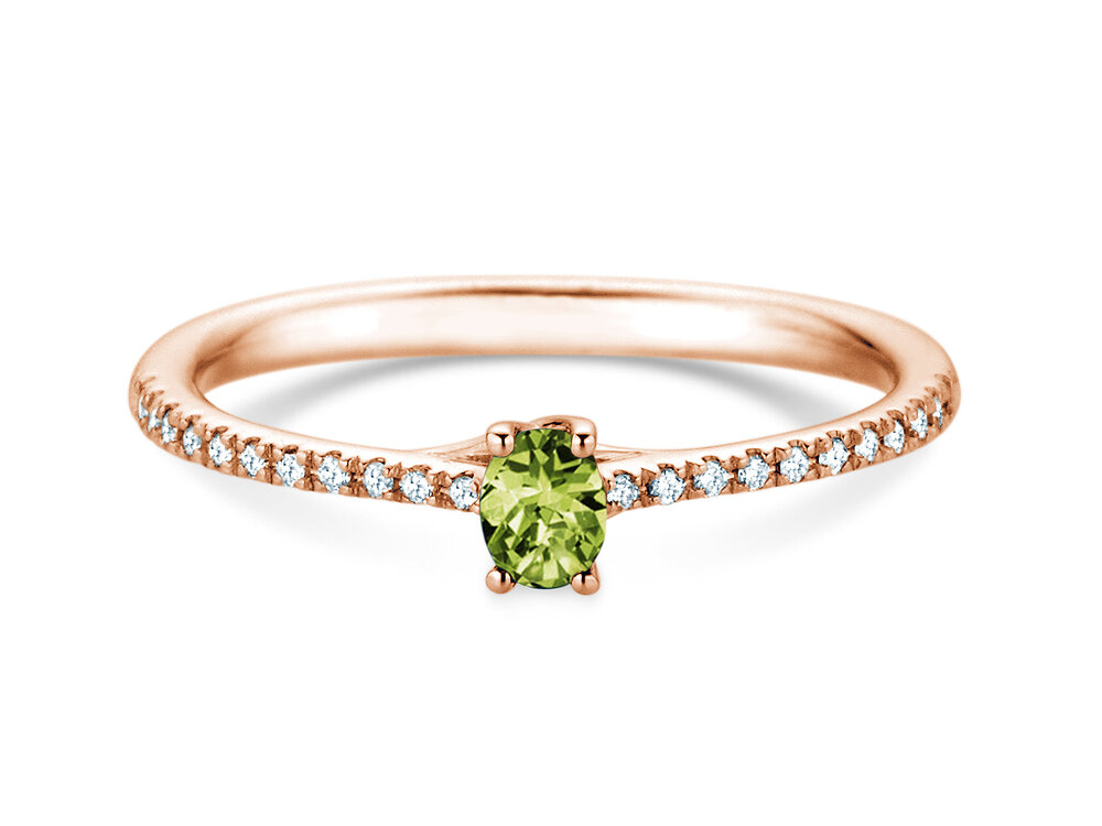 Geburtsstein-Ring Glow Pavé August in 14K Roségold mit Peridot 0,25ct und Diamanten 0,09ct