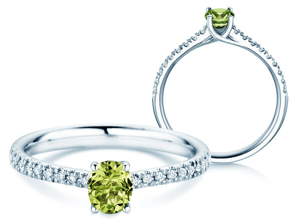 Geburtsstein-Ring Glow Pavé August in 9K Weißgold mit Peridot 0,60ct und Diamanten 0,11ct