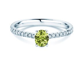 Geburtsstein-Ring Glow Pavé August in 9K Weißgold mit Peridot 0,60ct und Diamanten 0,11ct