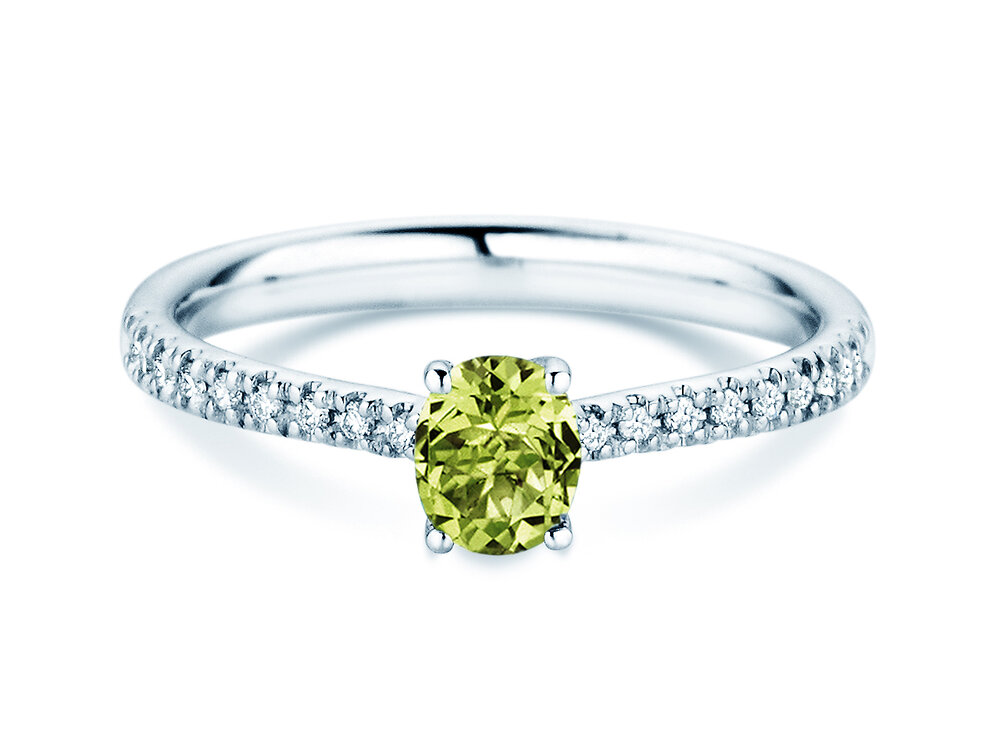 Geburtsstein-Ring Glow Pavé August in Platin 950/- mit Peridot 0,60ct und Diamanten 0,11ct