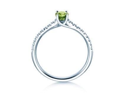 Geburtsstein-Ring Glow Pavé August in 9K Weißgold mit Peridot 0,60ct und Diamanten 0,11ct