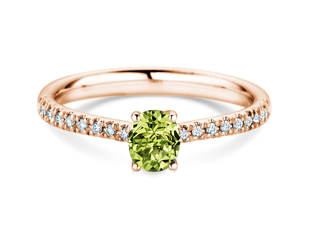 Geburtsstein-Ring Glow Pavé August in 14K Roségold mit Peridot 0,60ct und Diamanten 0,11ct