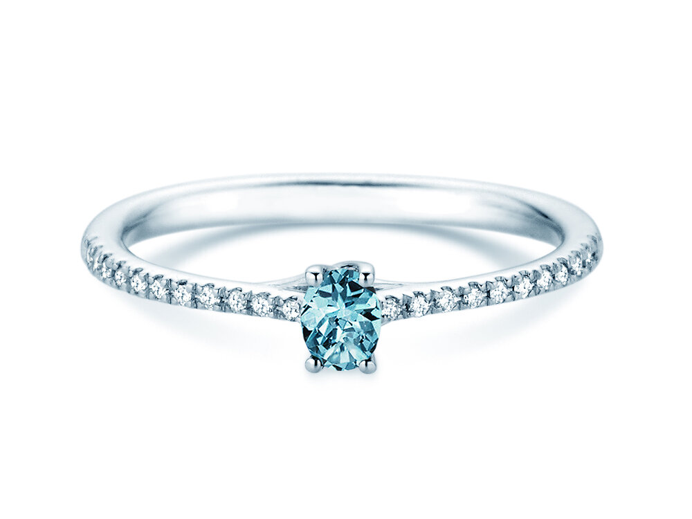 Geburtsstein-Ring Glow Pavé Dezember in 14K Weißgold mit Blautopas 0,25ct und Diamanten 0,09ct