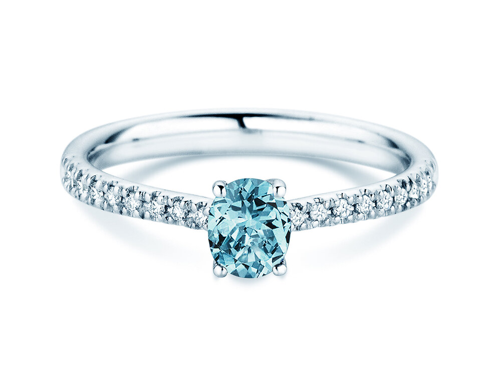 Geburtsstein-Ring Glow Pavé Dezember in 18K Weißgold mit Blautopas 0,60ct und Diamanten 0,11ct