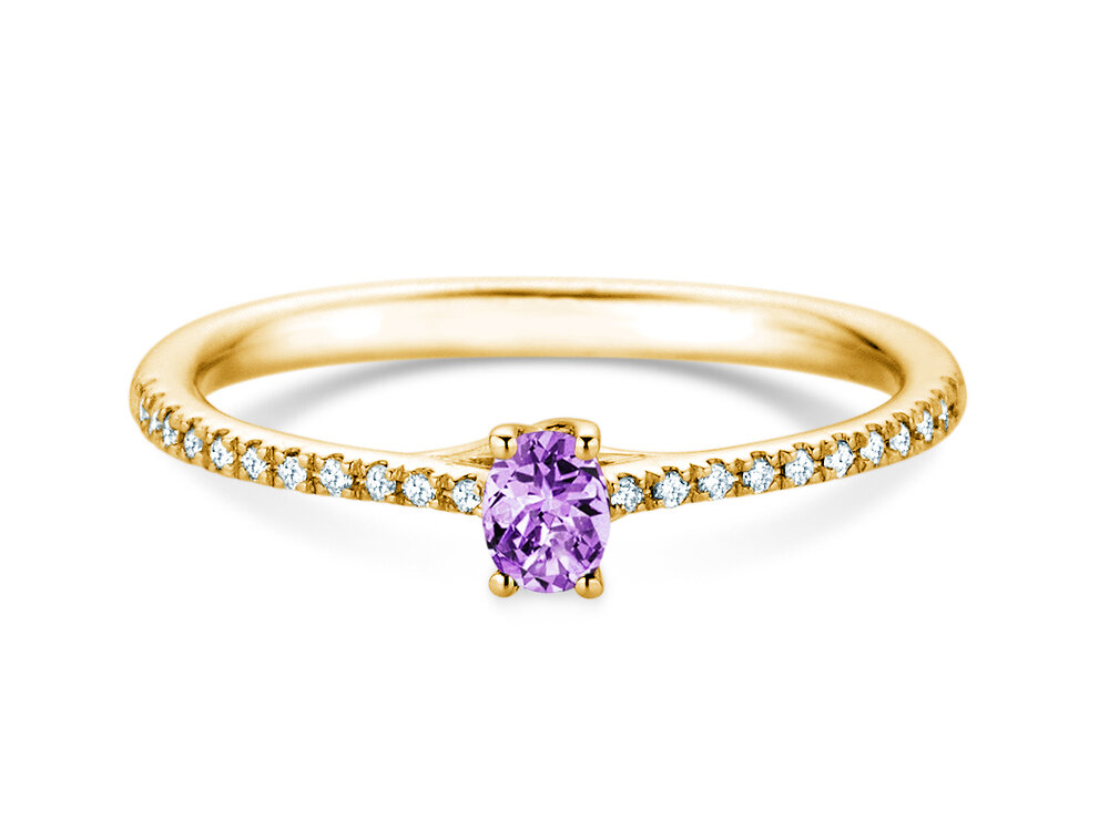 Geburtsstein-Ring Glow Pavé Februar in 14K Gelbgold mit Amethyst 0,25ct und Diamanten 0,09ct