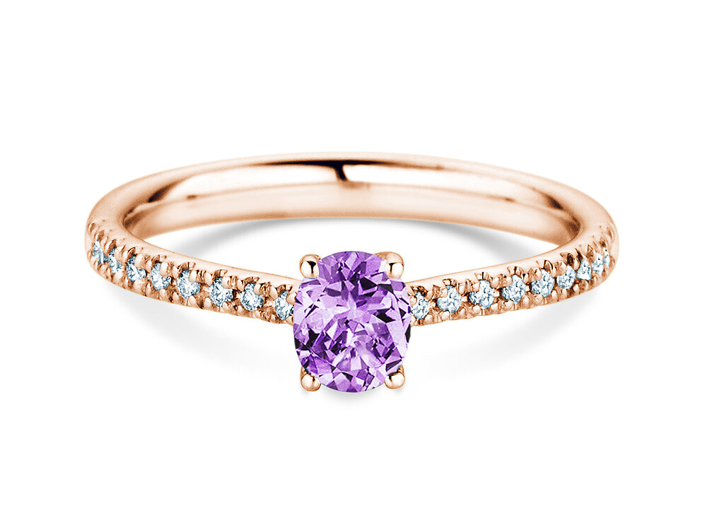 Geburtsstein-Ring Glow Pavé Februar in 14K Roségold mit Amethyst 0,60ct und Diamanten 0,11ct