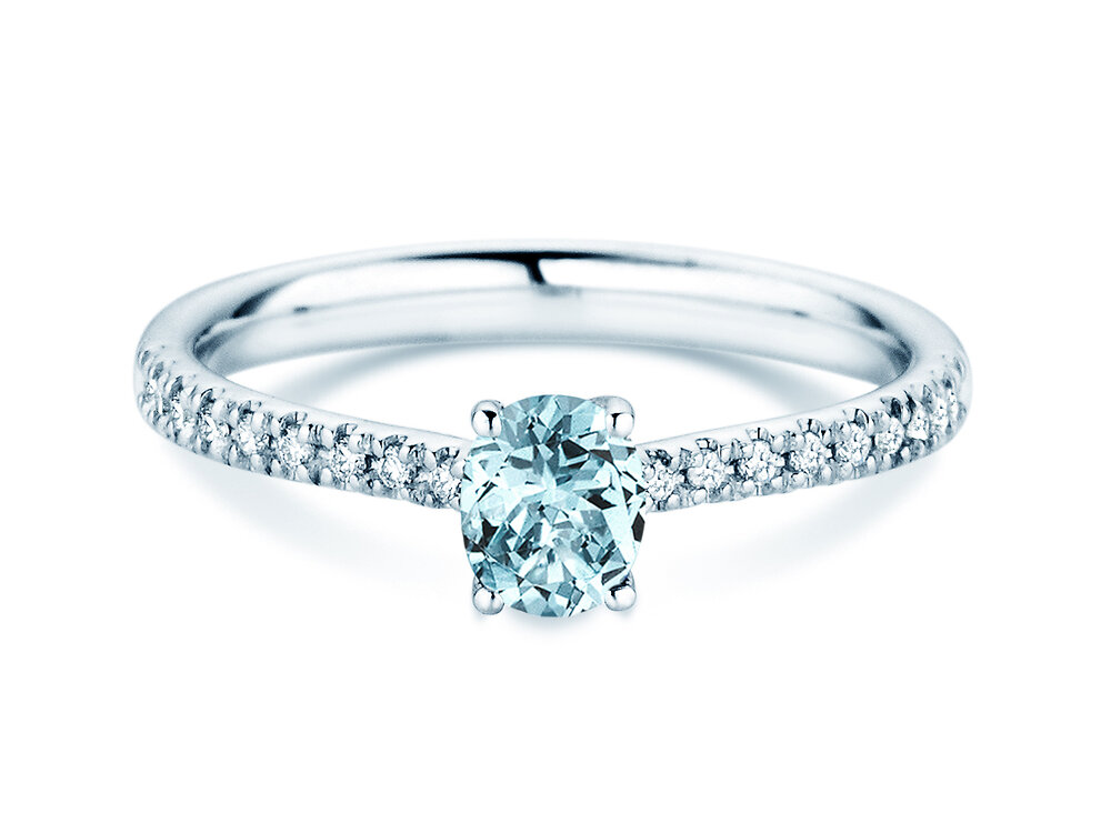 Geburtsstein-Ring Glow Pavé März in Platin 950/- mit Aquamarin 0,60ct und Diamanten 0,11ct