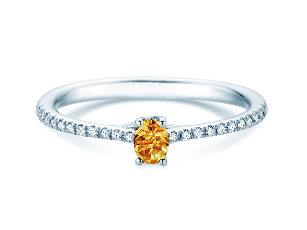Geburtsstein-Ring Glow Pavé November in Platin 950/- mit Citrin 0,25ct und Diamanten 0,09ct